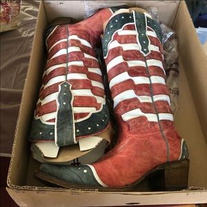 American flag Coral leather boots